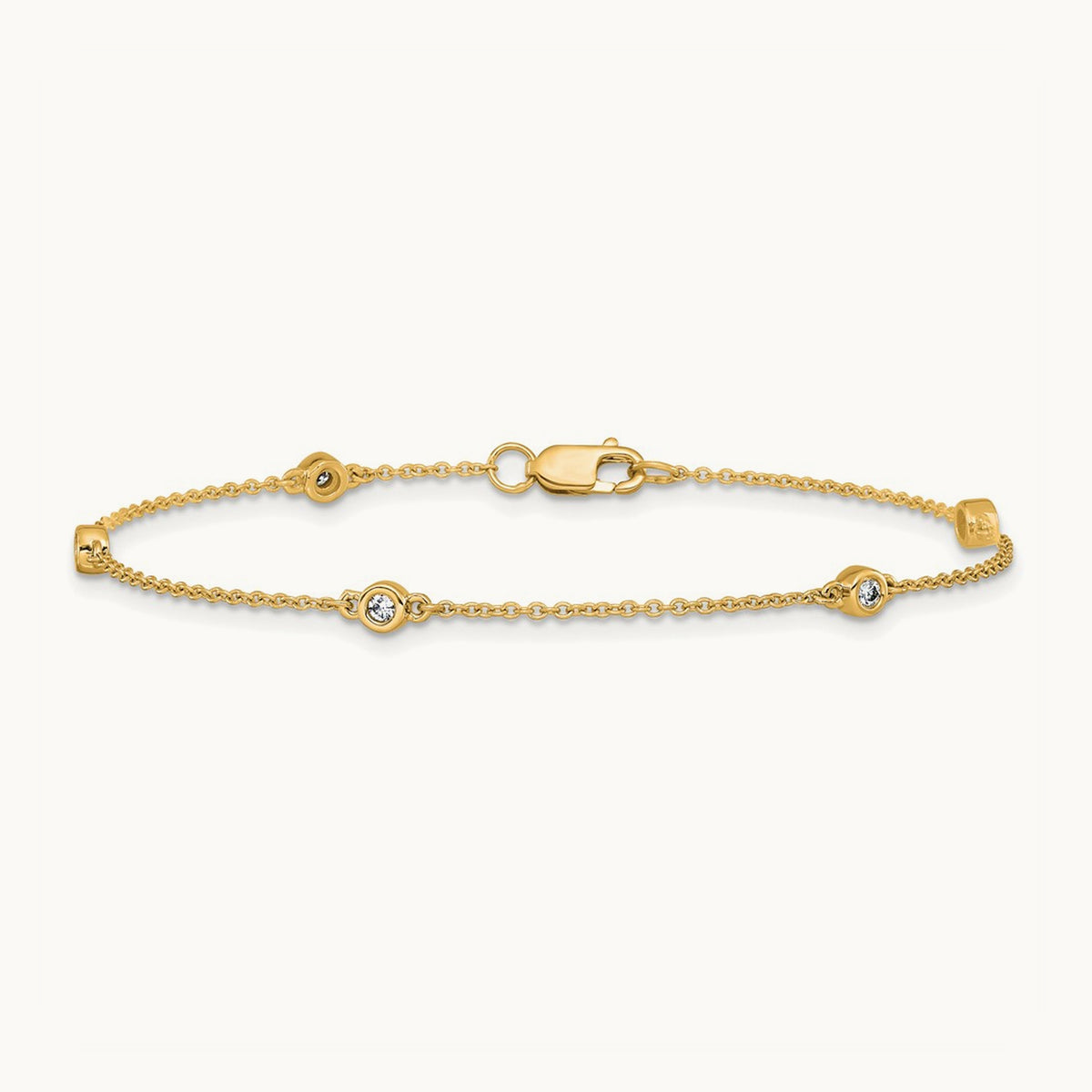 Diamond Station Cable Bracelet — 14K Yellow Gold