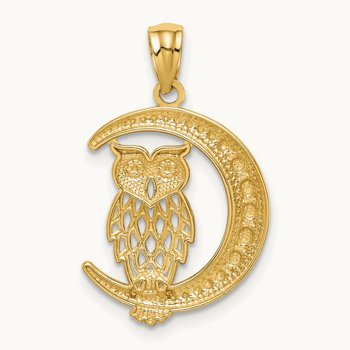 Rhodium D/C Owl on the Moon Pendant, 14K White