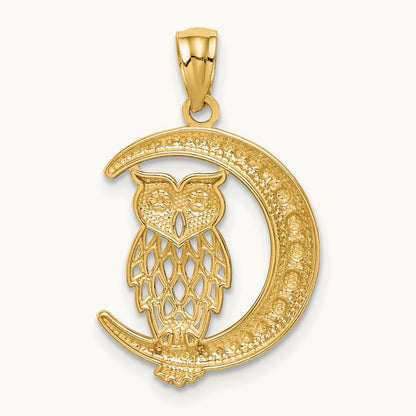 Rhodium D/C Owl on the Moon Pendant, 14K White