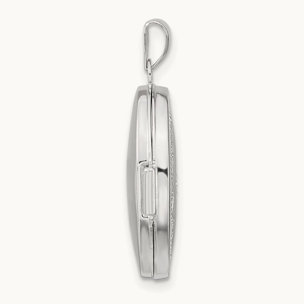 Brushed Diamond Star Oval Locket — 14K White Gold