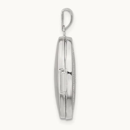 Brushed Diamond Star Oval Locket — 14K White Gold
