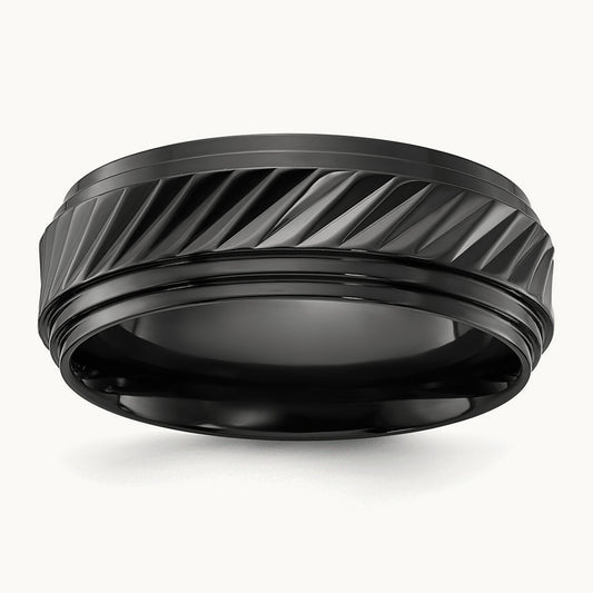 Black Zirconium Polished Grooved Band, 8mm