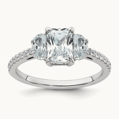 F+Half Moon Radiant Semi-Mount 3 Stone Engagement Ring, 0.75 ct tw Lab-Grown Diamond