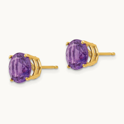 Amethyst Post Earrings, 8mm, 14K