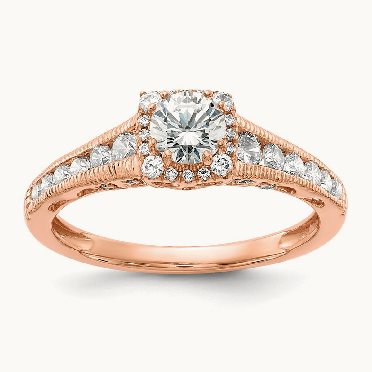 Petite Halo Engagement Ring — 10K Rose Gold, VS/SI (Great), 7