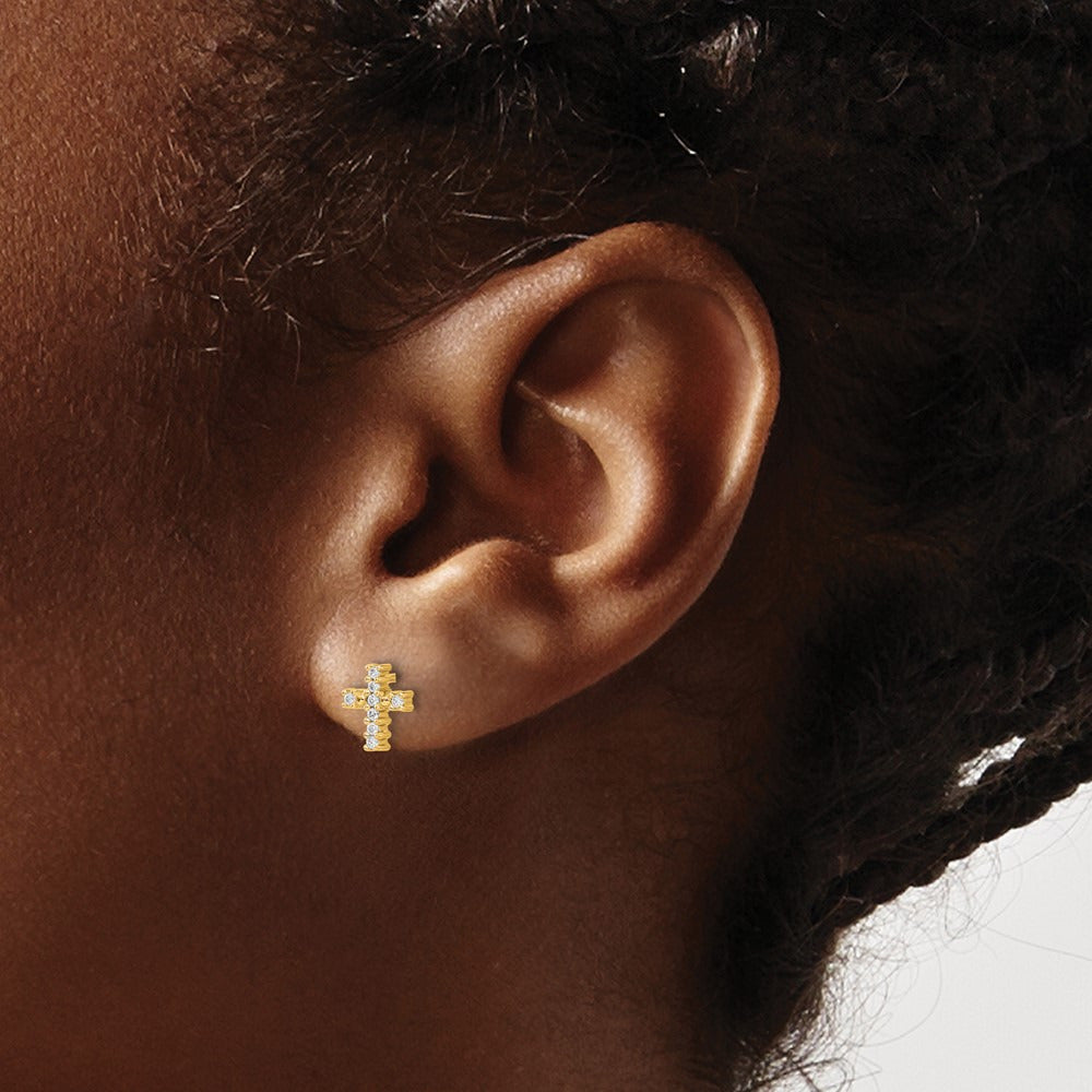 Cross Post Earrings, 0.10-0.20 ct tw Lab-Grown Diamond — 1/10 ct, 14K Yellow Gold