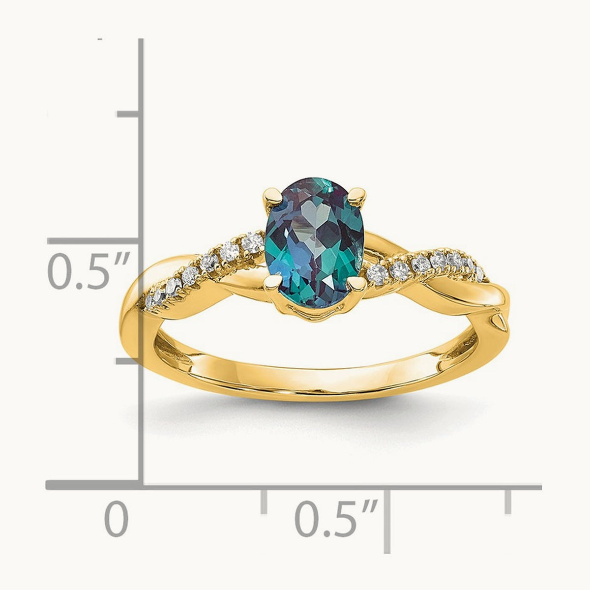 Oval Created Alexandrite and Lab-Grown Diamond Ring — 14K Yellow Gold, 7