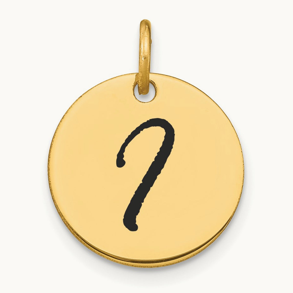 Polished Black Enamel Initial Disk Charm — 14K Yellow Gold, I