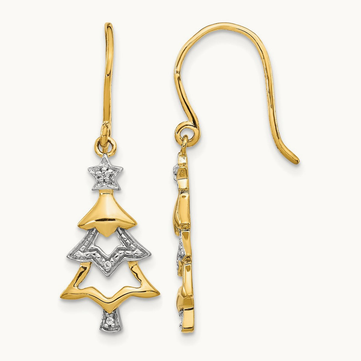 Diamond Christmas Tree Dangle Earrings, 14K with Rhodium