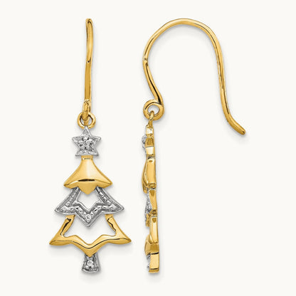Diamond Christmas Tree Dangle Earrings, 14K with Rhodium