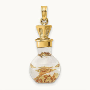 3-D Gold Leaf In Bottle Charm, 14K