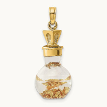 3-D Gold Leaf In Bottle Charm, 14K