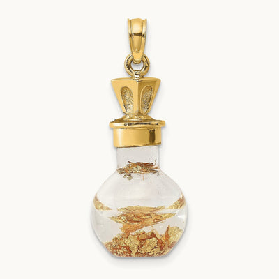 3-D Gold Leaf In Bottle Charm, 14K