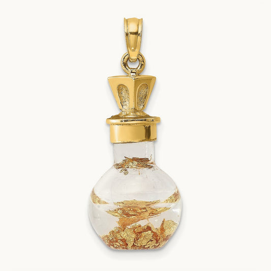 3-D Gold Leaf In Bottle Charm, 14K