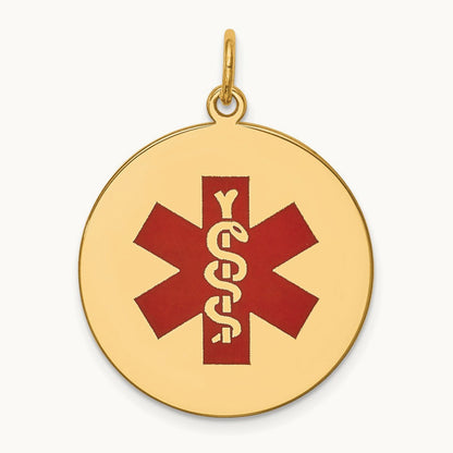 Red Enamel Medical Jewelry Pendant, 14K