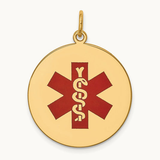Red Enamel Medical Jewelry Pendant, 14K