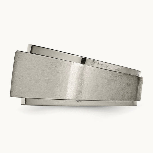 Titanium Satin and Polished Signet Band, 0.05 ct tw