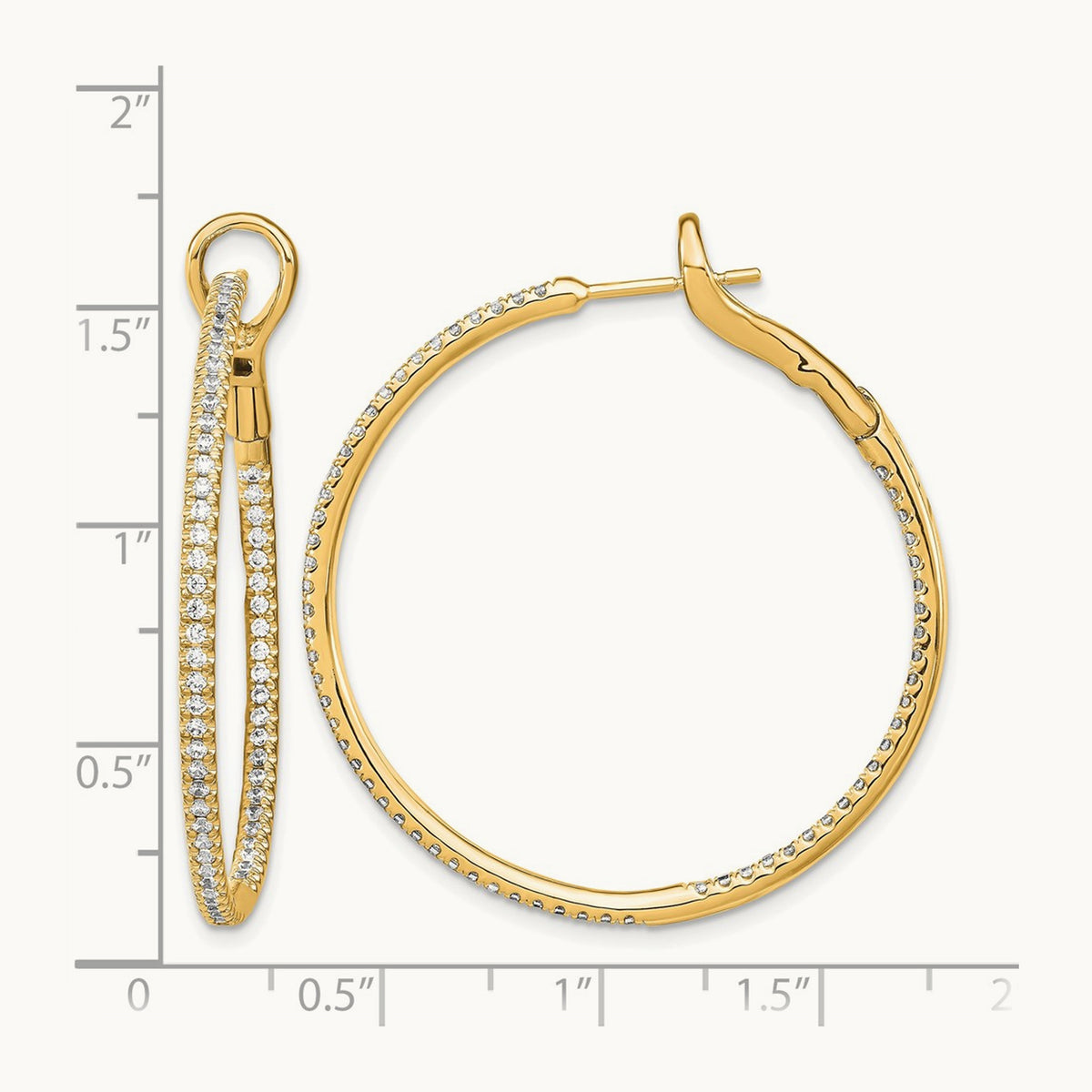 In/Out Hoop Earrings, 0.75-1.00 ct tw Lab-Grown Diamond — 1 ct, 14K Yellow Gold