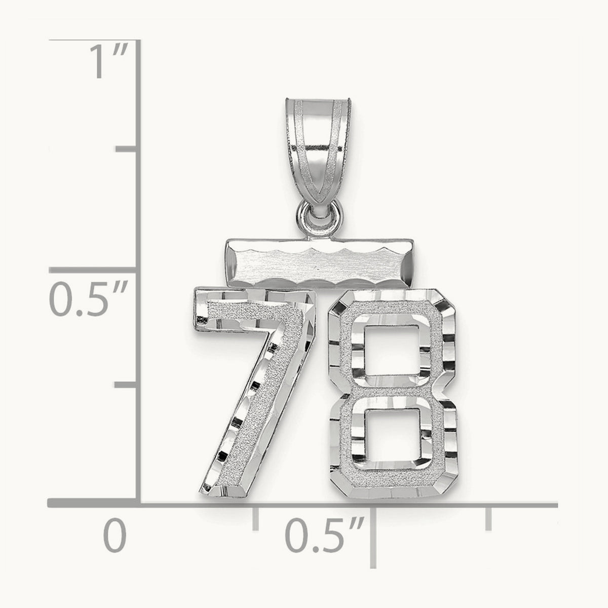 Small Brushed Diamond-cut Number 78 Charm, 14K White Gold