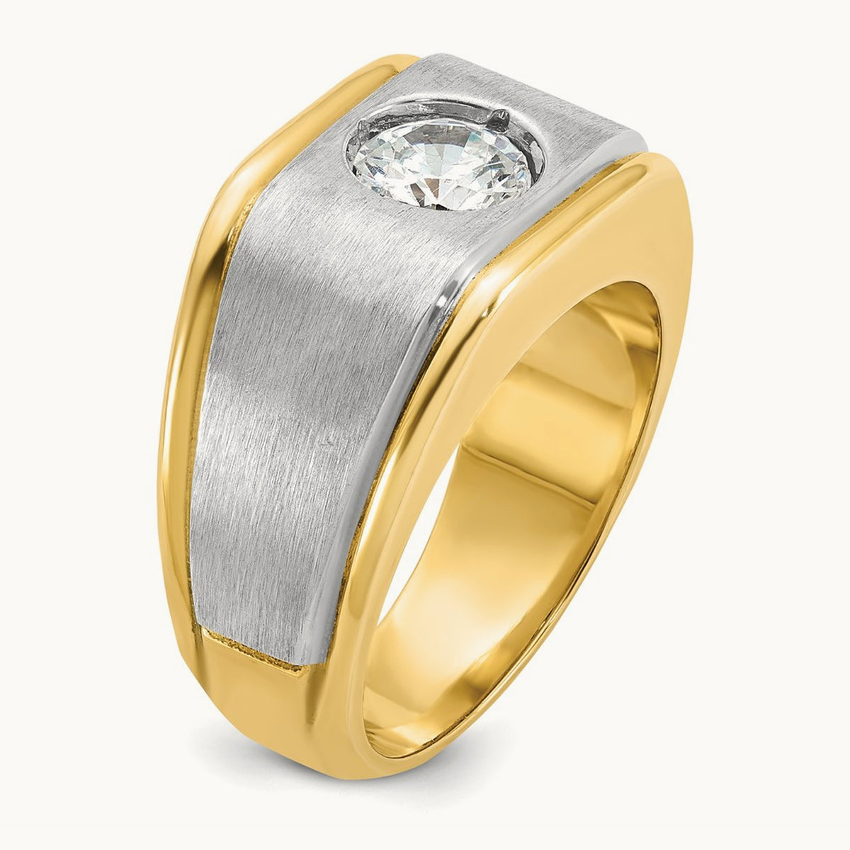 IBGoodman Men's Polished and Satin Diamond Complete Ring, 14K Two-tone