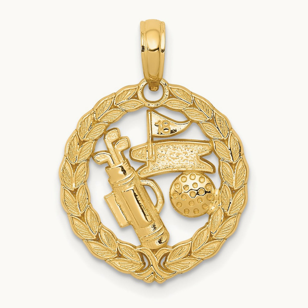Solid Polished Golf Theme Pendant, 14K