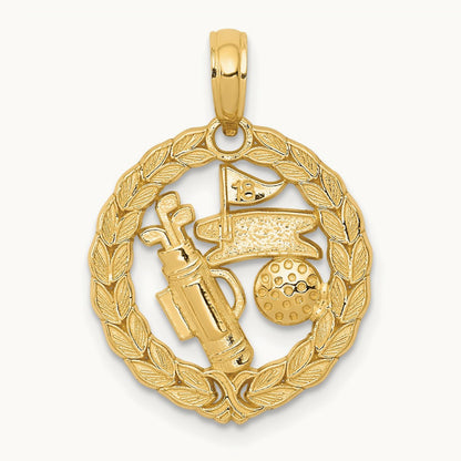 Solid Polished Golf Theme Pendant, 14K