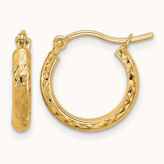 Diamond-cut 2.8x15mm Hollow Hoop Earrings, 10K — Leslie's