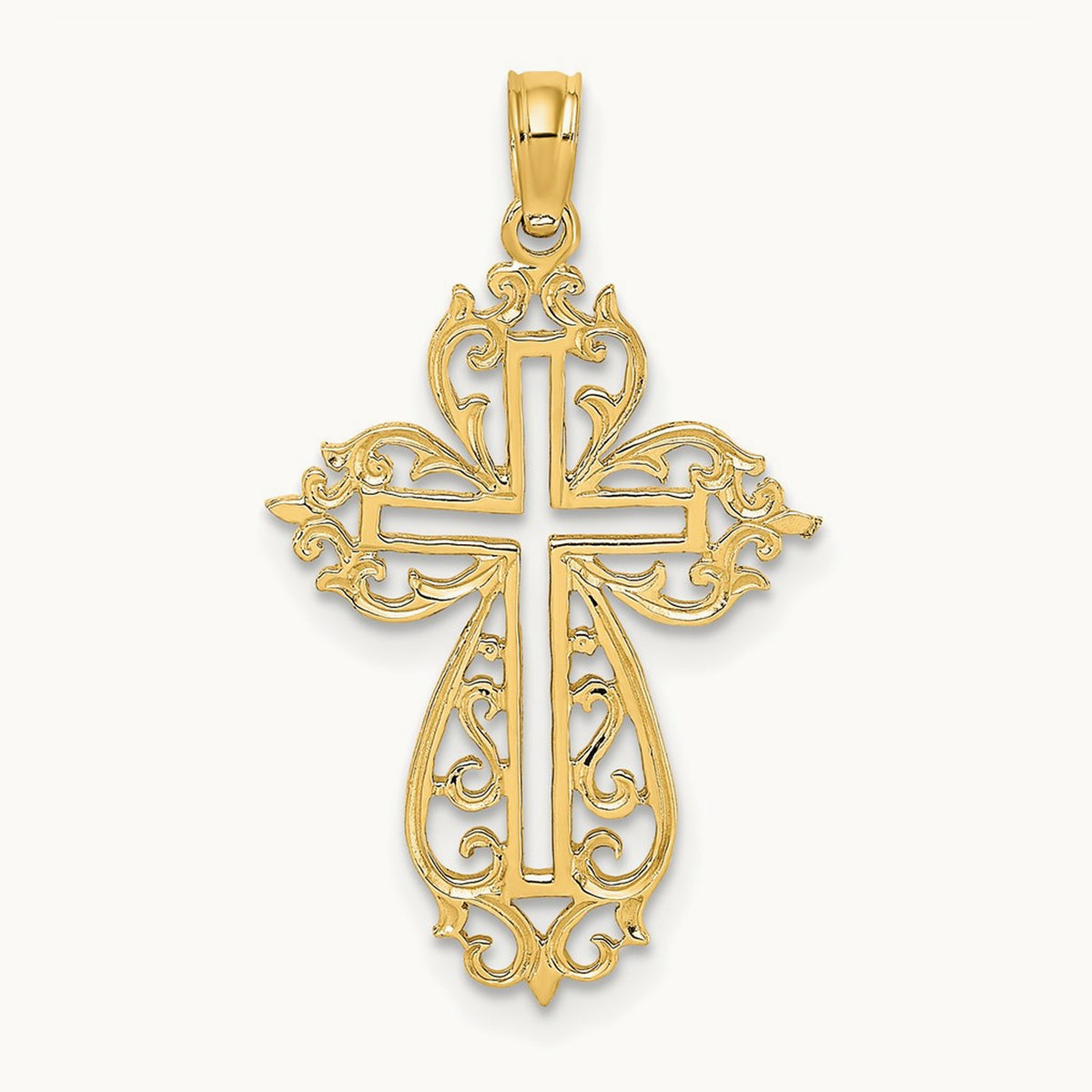 Cut-Out Scroll Framed Cross Charm, 14K