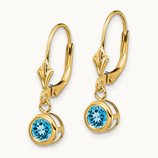 Blue Topaz Leverback Earring, 5mm, 14K