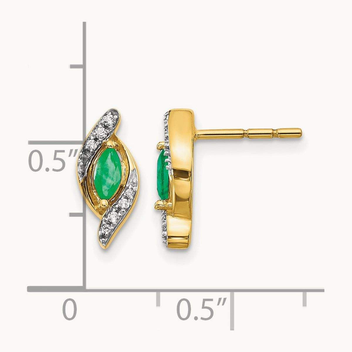 1/15Ct Diamond and Emerald Earrings — 14K Yellow Gold