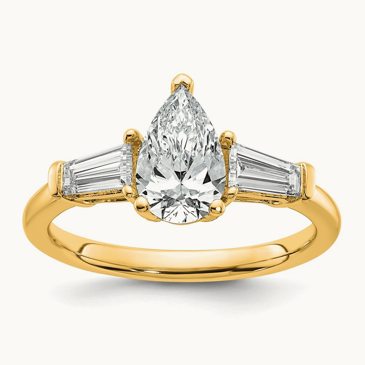 Pear/Baguette Engagement Ring — 14K Yellow Gold, 1 1/2 ct, 7
