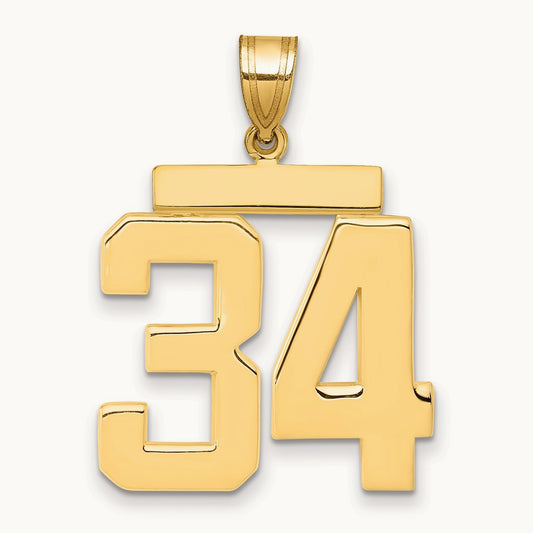 Large Polished Number 34 Charm, 14K