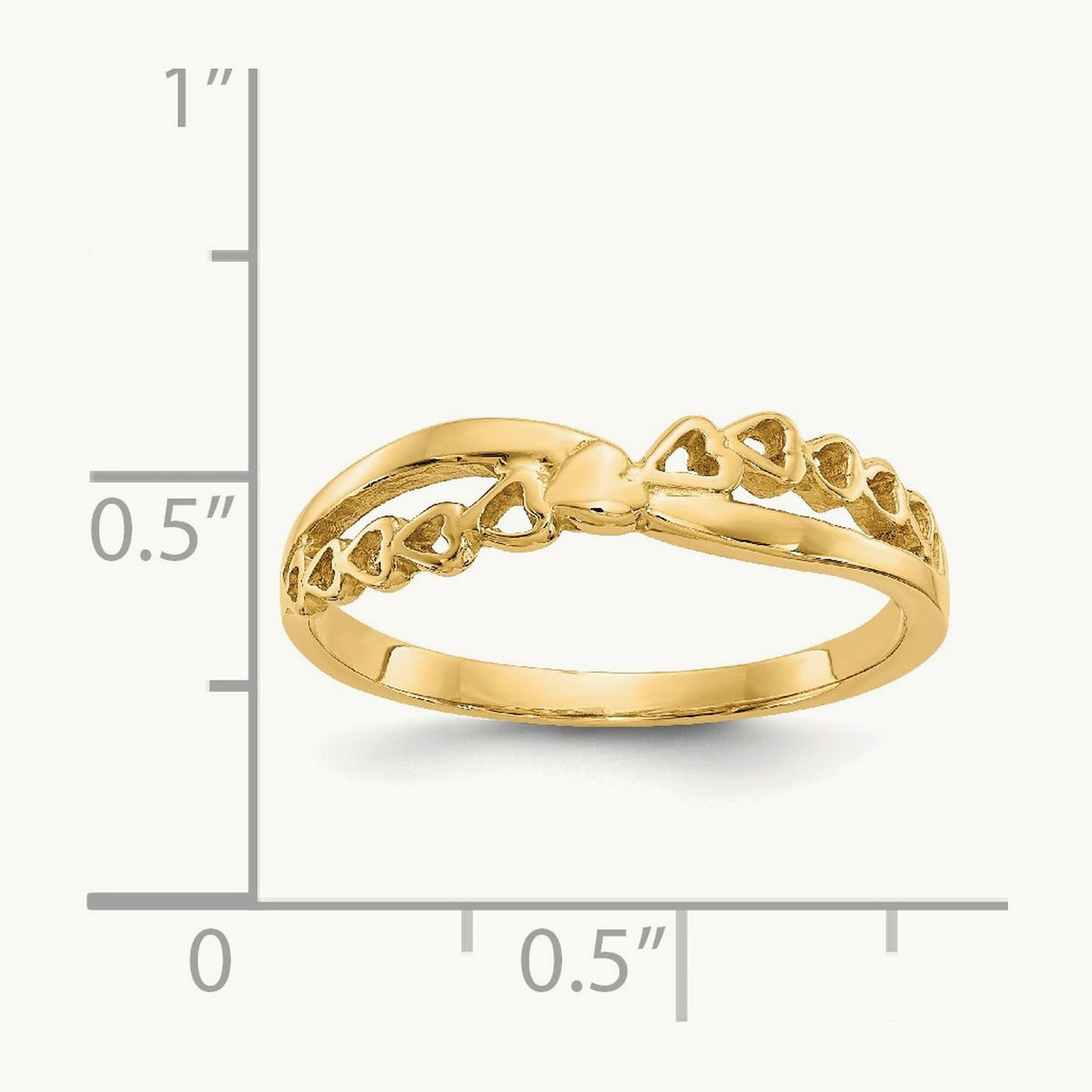 Polished Criss Cross Pattern Hearts Ring, 14K