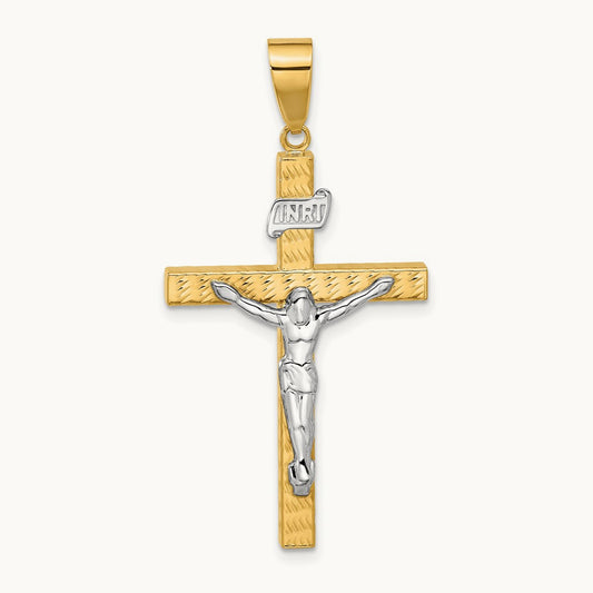 Polished and Diamond-cut Crucifix Pendant, 14K Two-tone