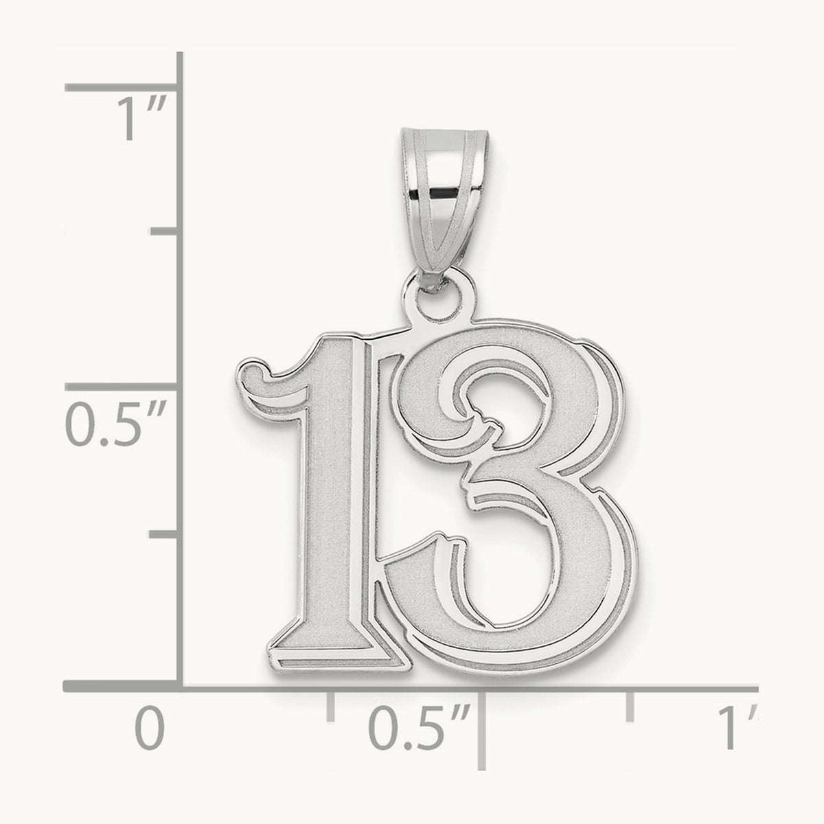 Polished Etched Number 13 Pendant, 14K White Gold