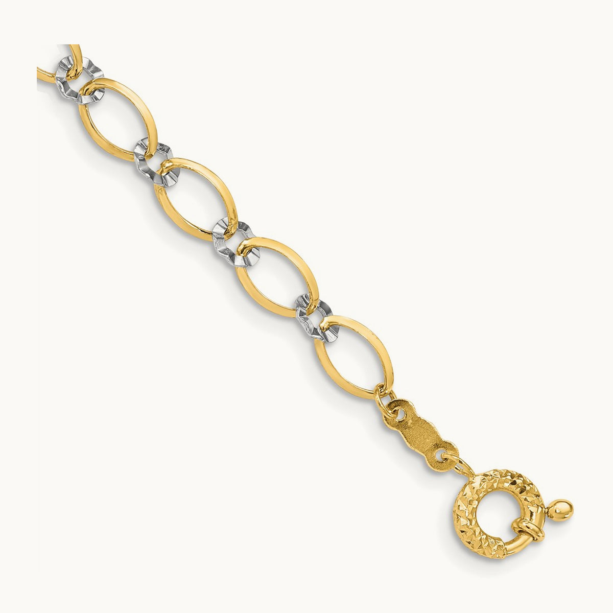Oval and Diamond Cut Circle Bracelet, 14K Two-tone
