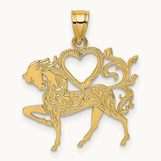 Textured Heart and Horse Charm, 14K