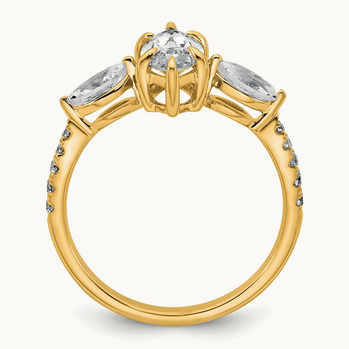 Marquise 3 Stone Engagement Ring, 1.50-2.00 ct tw Lab-Grown Diamond — 1 1/2 ct, 14K Yellow Gold