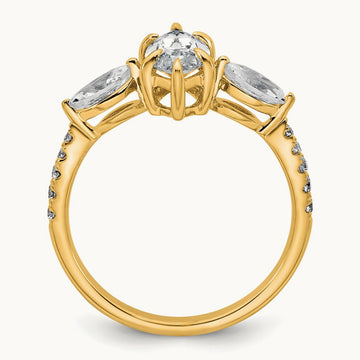 Marquise 3 Stone Engagement Ring, 1.50-2.00 ct tw Lab-Grown Diamond — 1 1/2 ct, 14K Yellow Gold