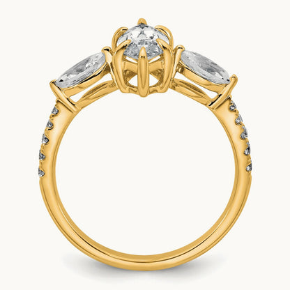 Marquise 3 Stone Engagement Ring, 1.50-2.00 ct tw Lab-Grown Diamond — 1 1/2 ct, 14K Yellow Gold