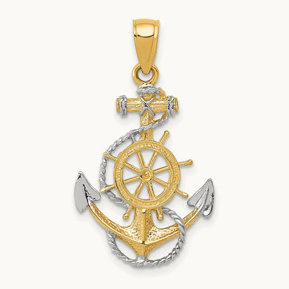 Anchor with Rope Pendant — 14K Two-Tone Gold, 31mm