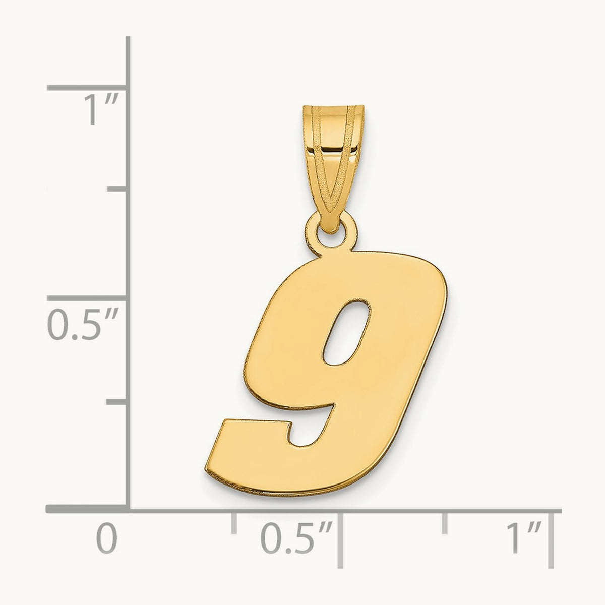 Polished Block Number 9 Pendant, 14K