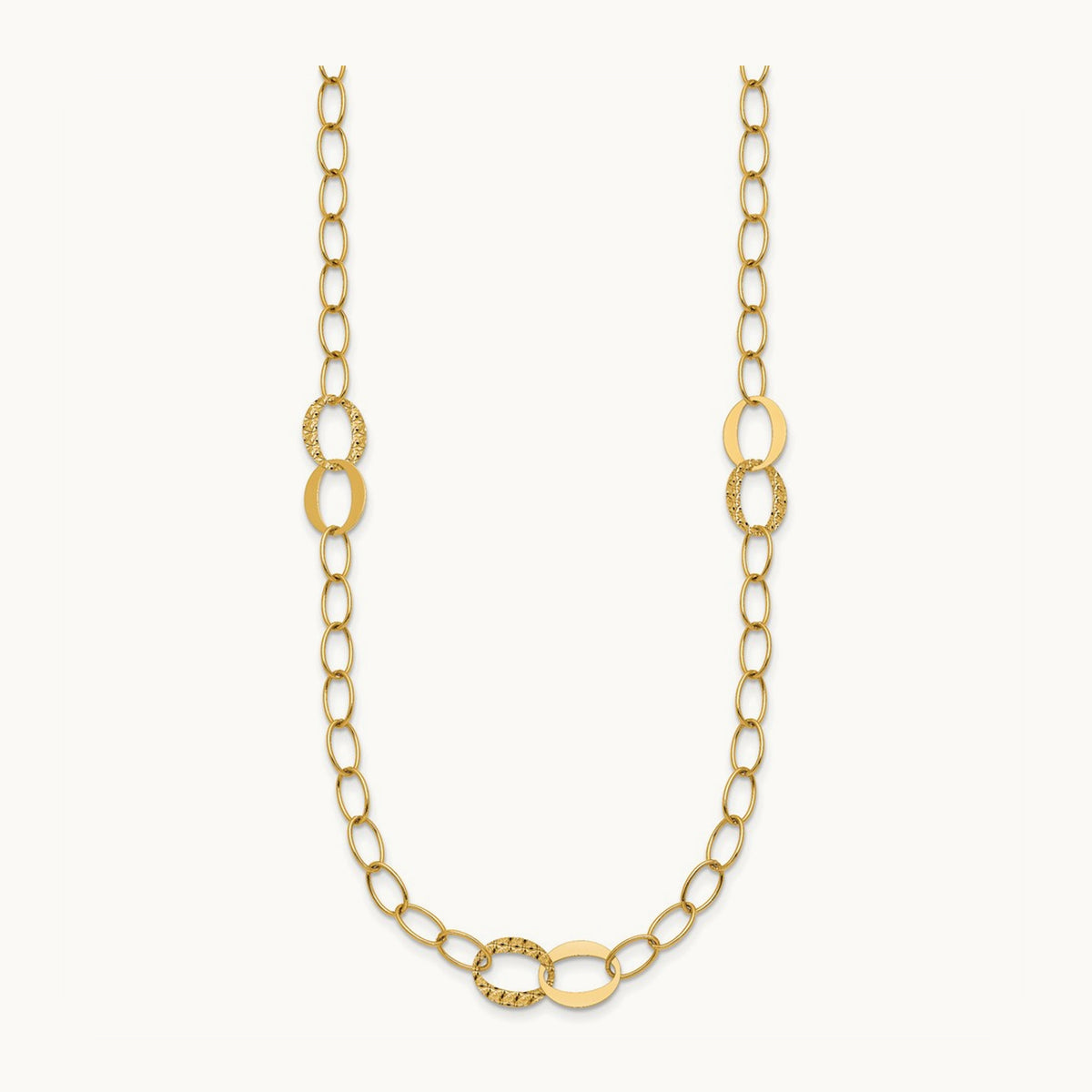 Polished and Diamond-cut Fancy Open Link 16.75in Necklace, 14K