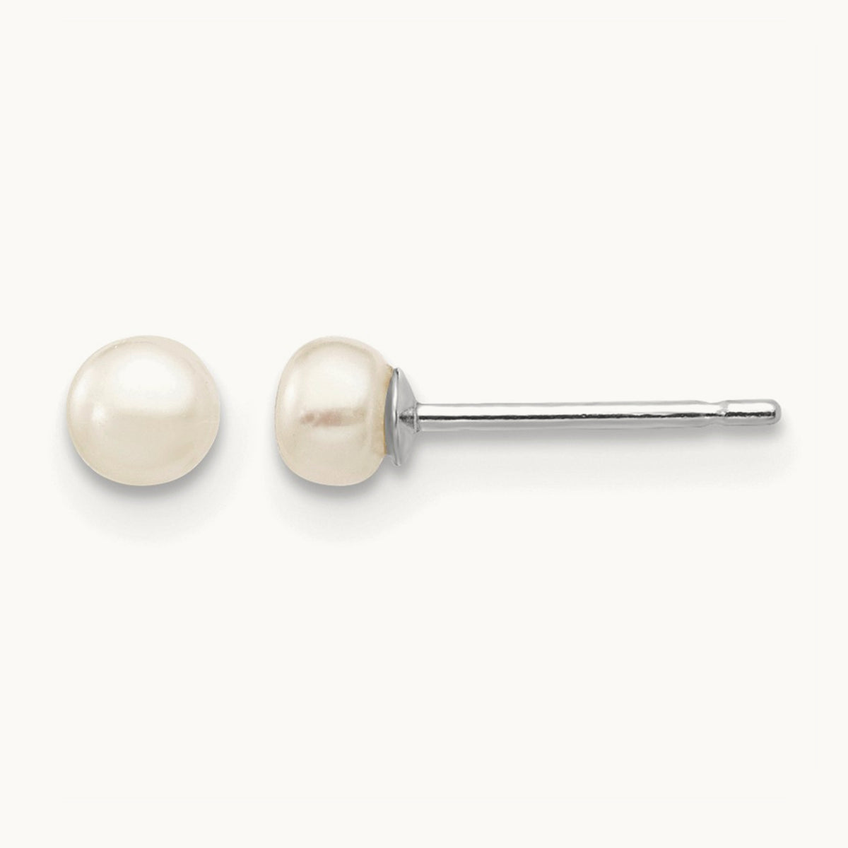 Button Freshwater Cultured Pearl Stud Post Earrings — 14K White Gold