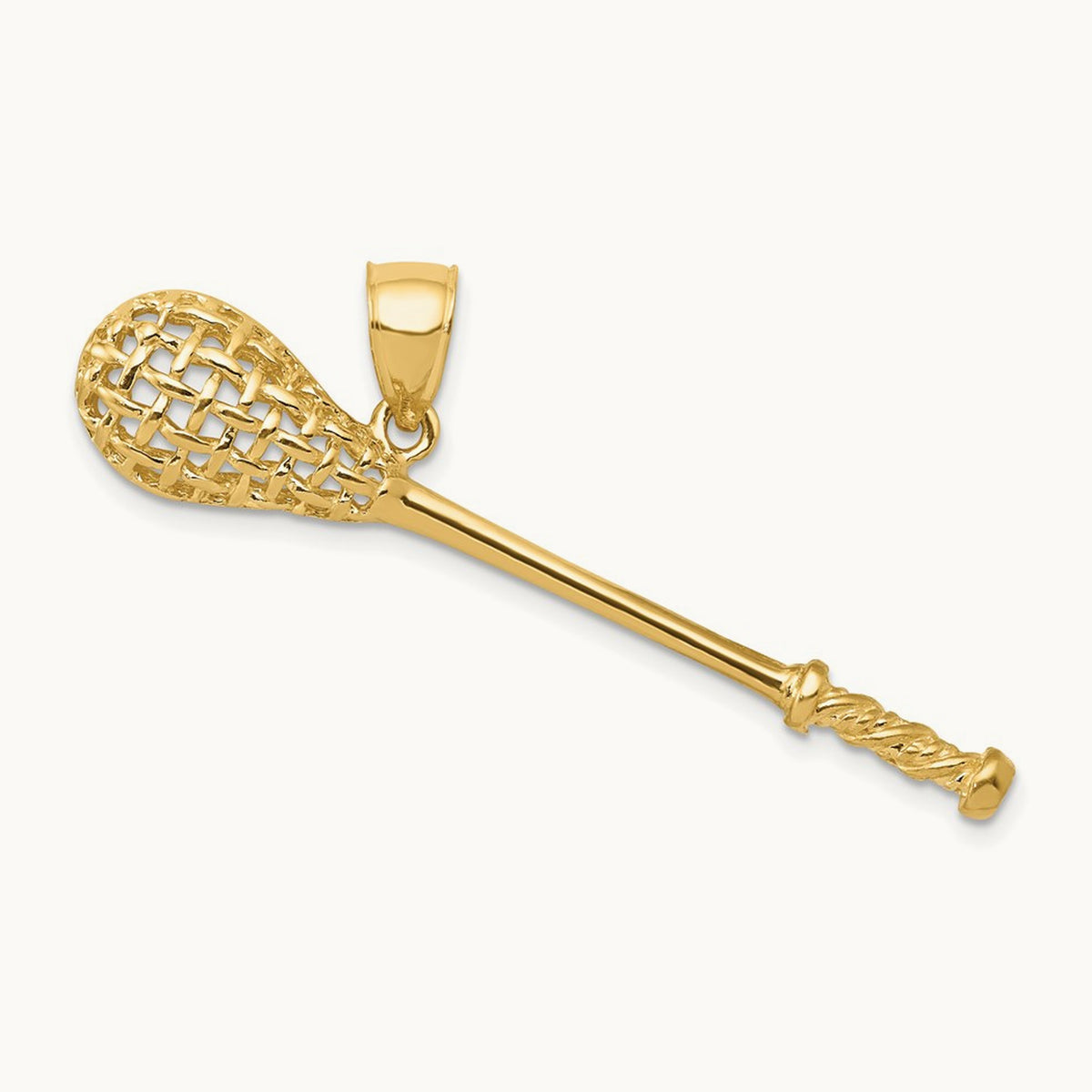 Solid Polished 3-D Lacrosse Stick Pendant, 14K