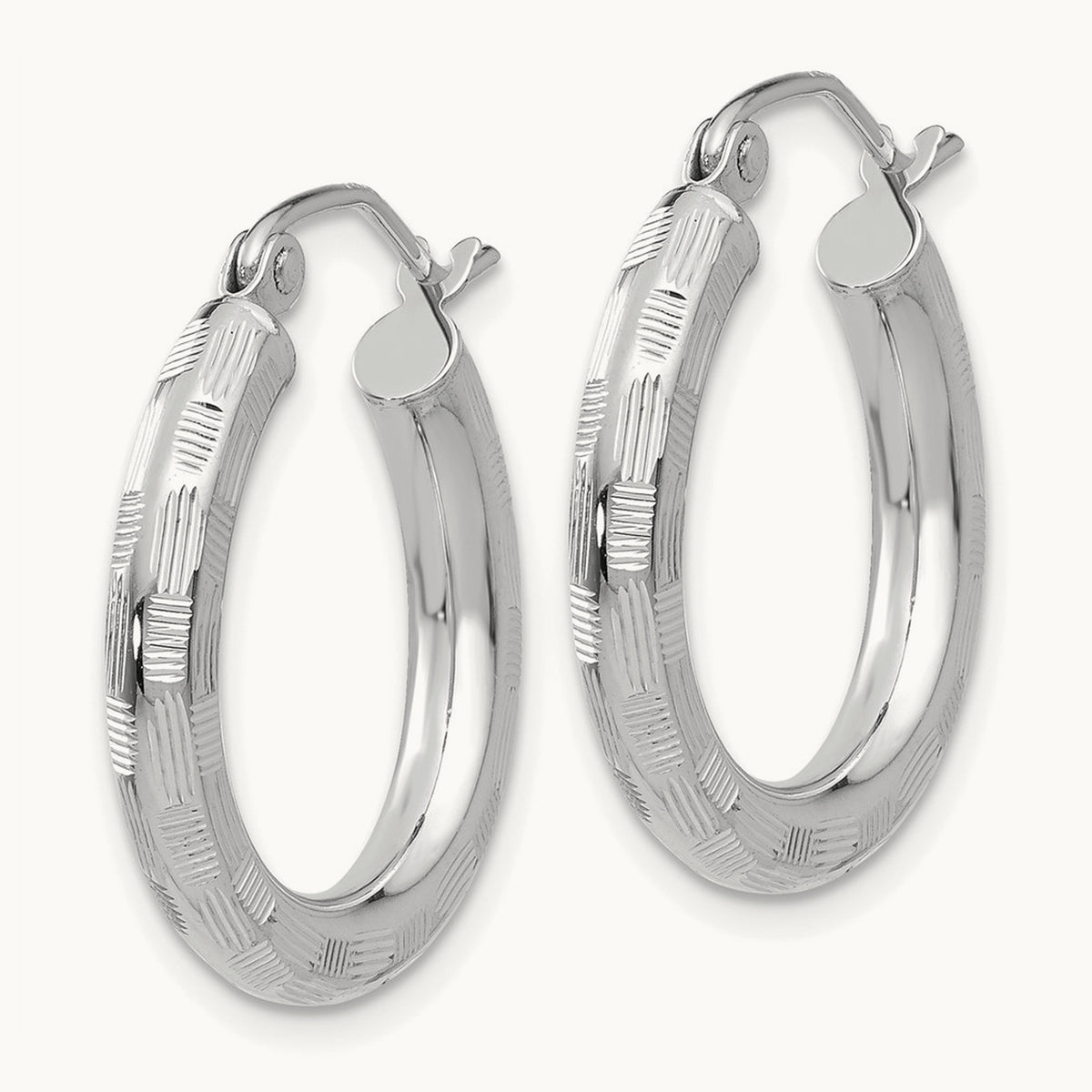 Diamond-cut Hoop Earrings, 14K White Gold