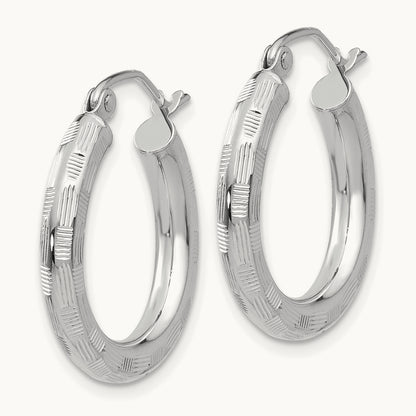 Diamond-cut Hoop Earrings, 14K White Gold