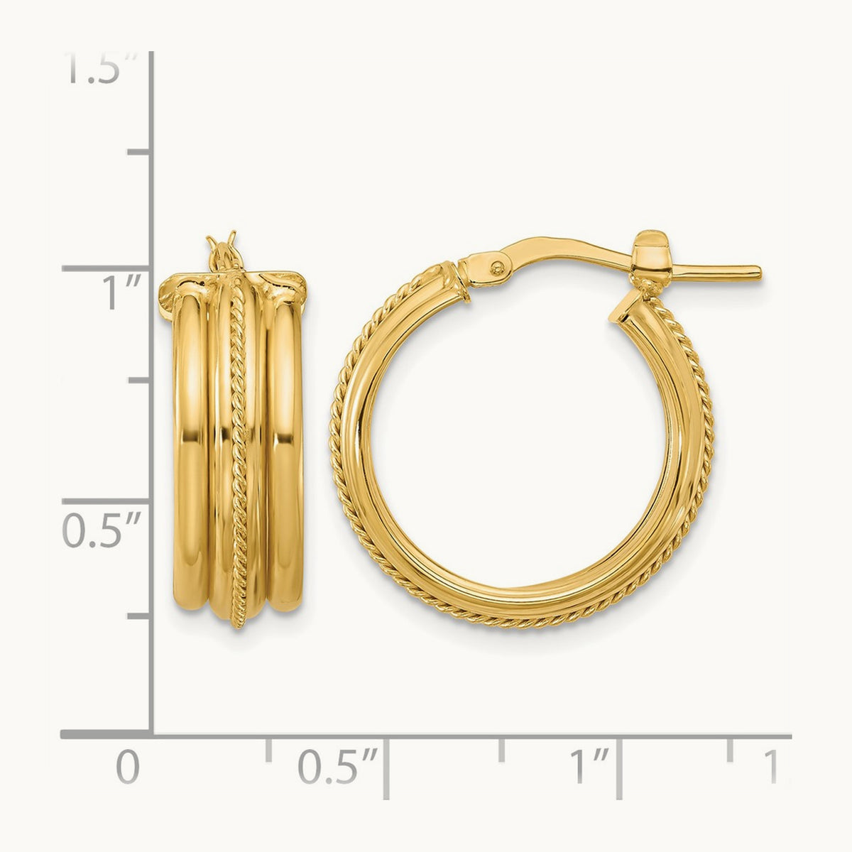 Polished and Textured Round Hoop Earrings, 14K — Leslie's