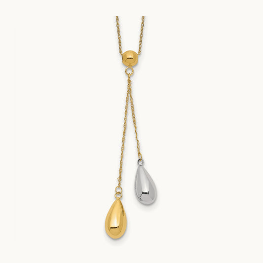 Teardrop Puff Lariat Necklace, 14K Yellow with White Gold