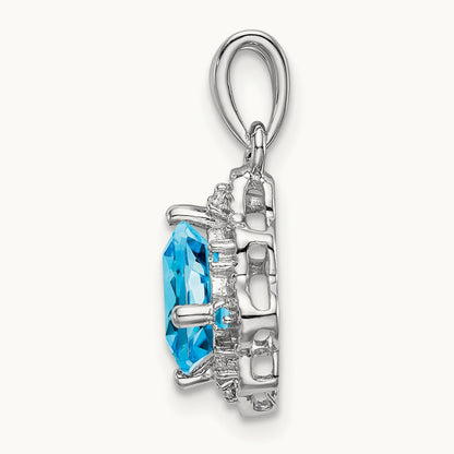 Blue Topaz and Diamond Scalloped Pendant, 14K White Gold